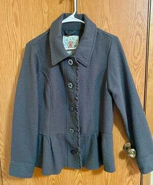 Decree Charcoal Basket Weave Knit Button-Front Peplum Jacket